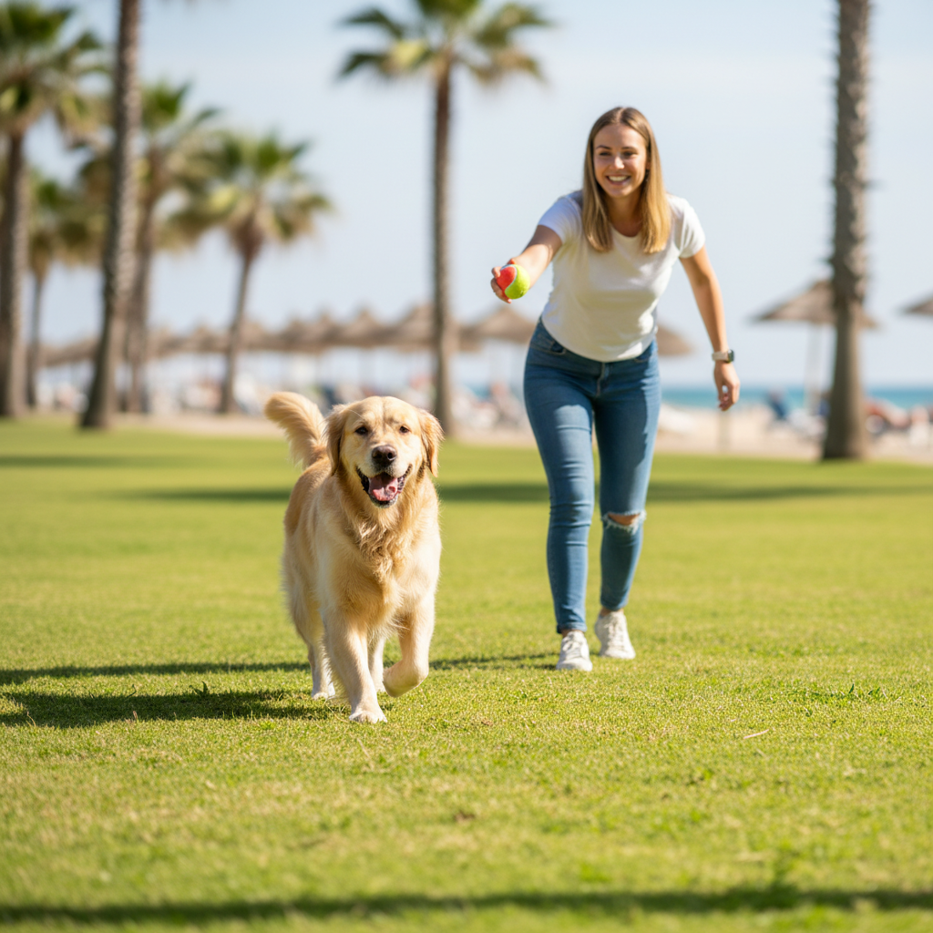 Laimingas šuo su patikimu gyvūnų prižiūrėtoju, kol jo šeimininkai atostogauja. Qvicker gidas padeda rasti geriausius specialistus.